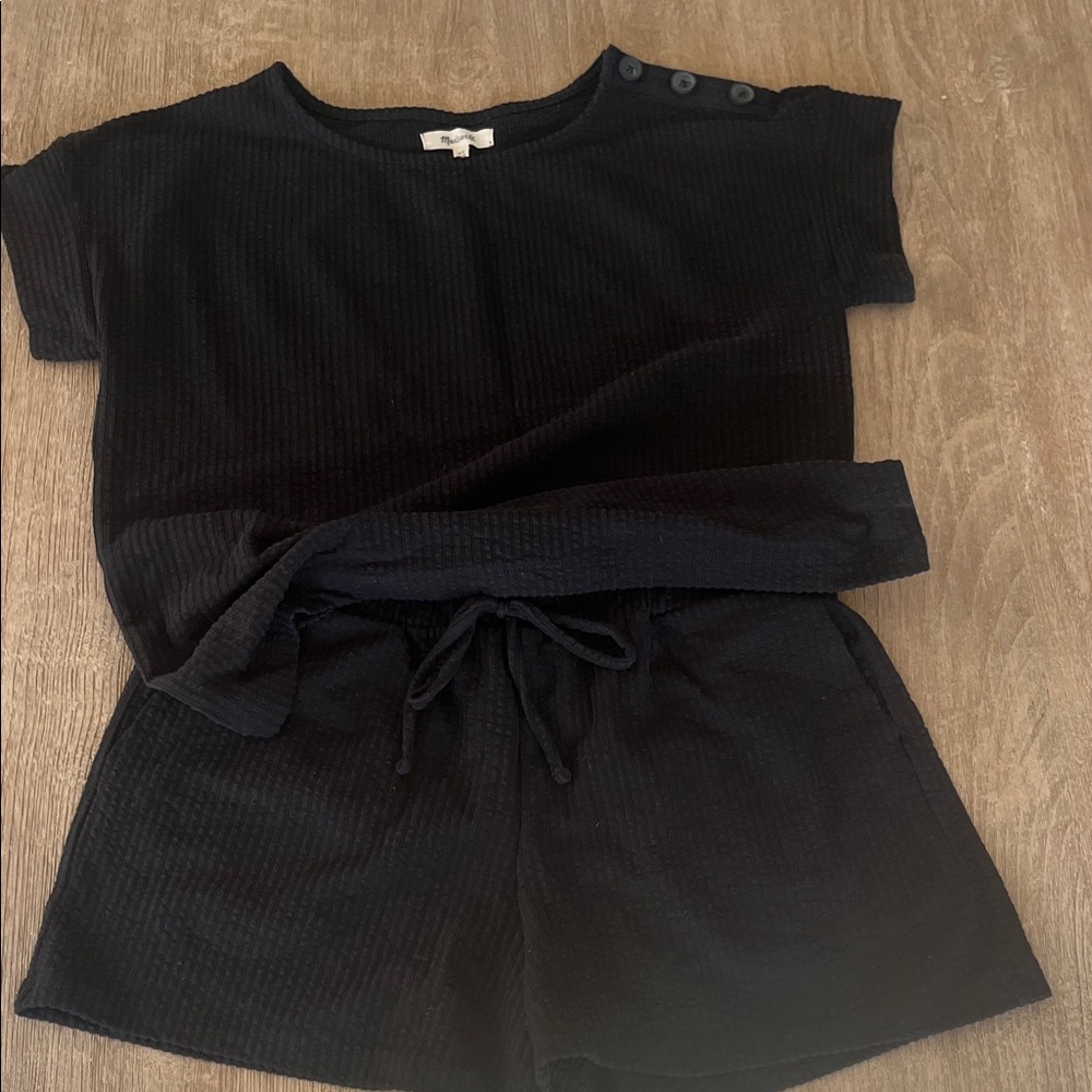 Madewell Black Ribbed Knit Top & Shorts Set